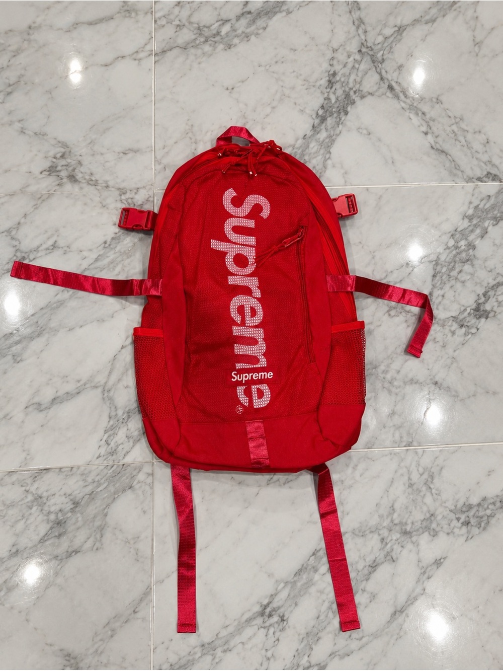 Supreme Red Mesh Logo Backpack for Men